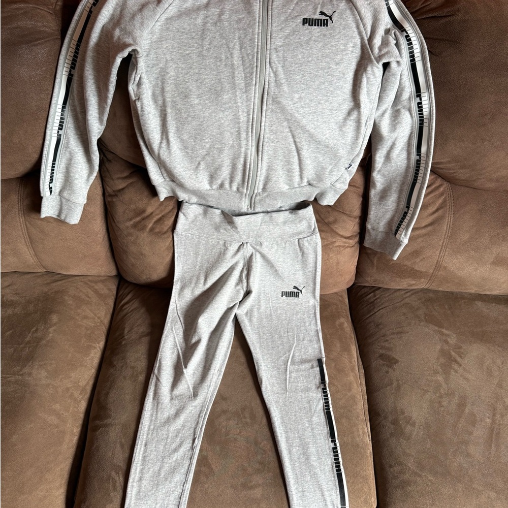 PUMA Light Gray Tracksuit with Black Details